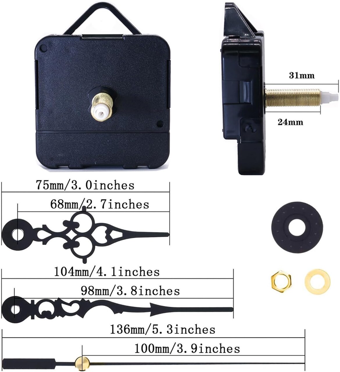 Quartz Clock Mechanism Kit – High Torque Replacement Movement, Metal Black Hands for DIY Repair.